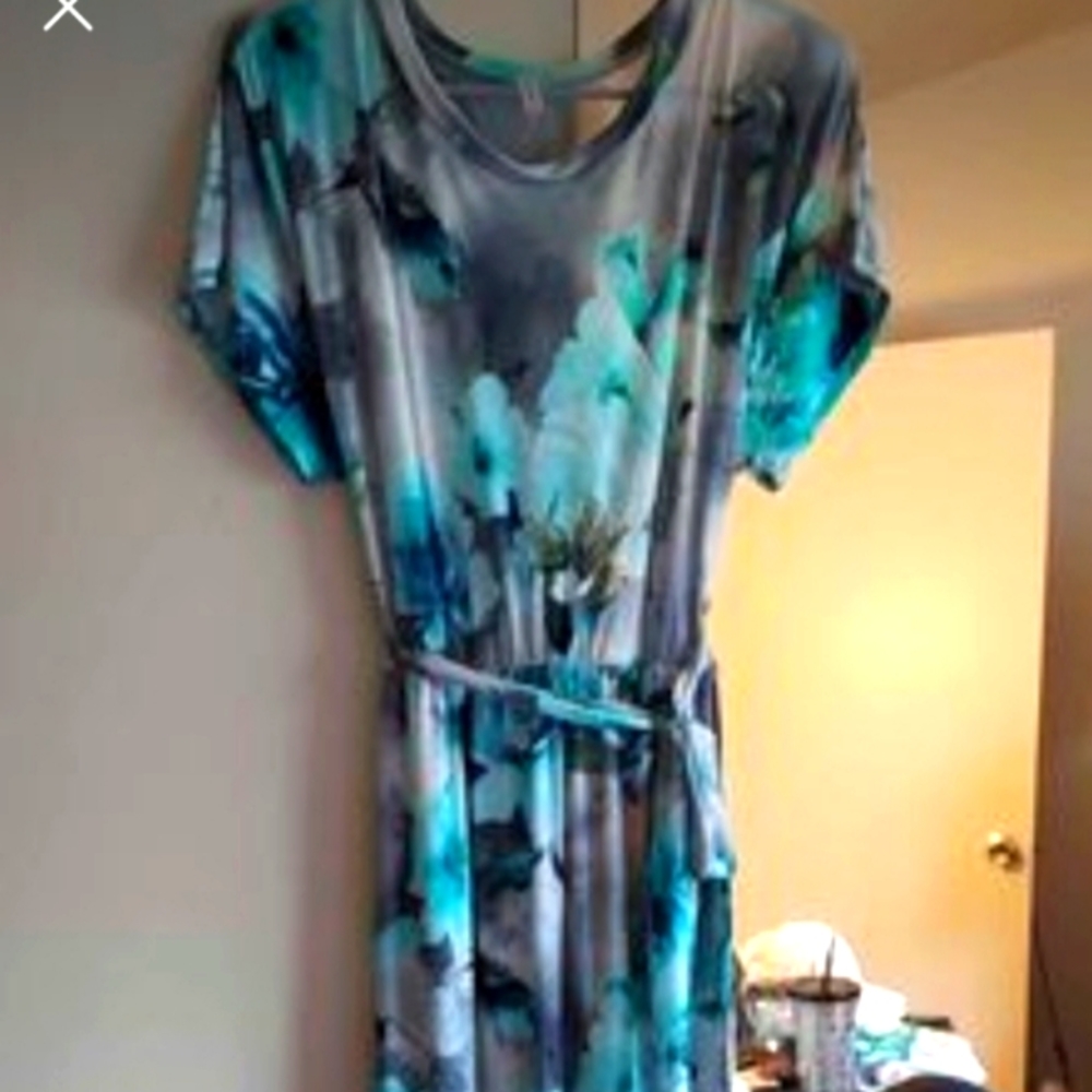COPY - Beautiful Teal Blue and Grey Spring Long dress